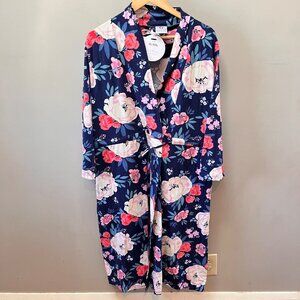 Floral Maternity Gown Robe By Gownies Xl/Xxl Cotton/Spandex Navy & Pink With Bel